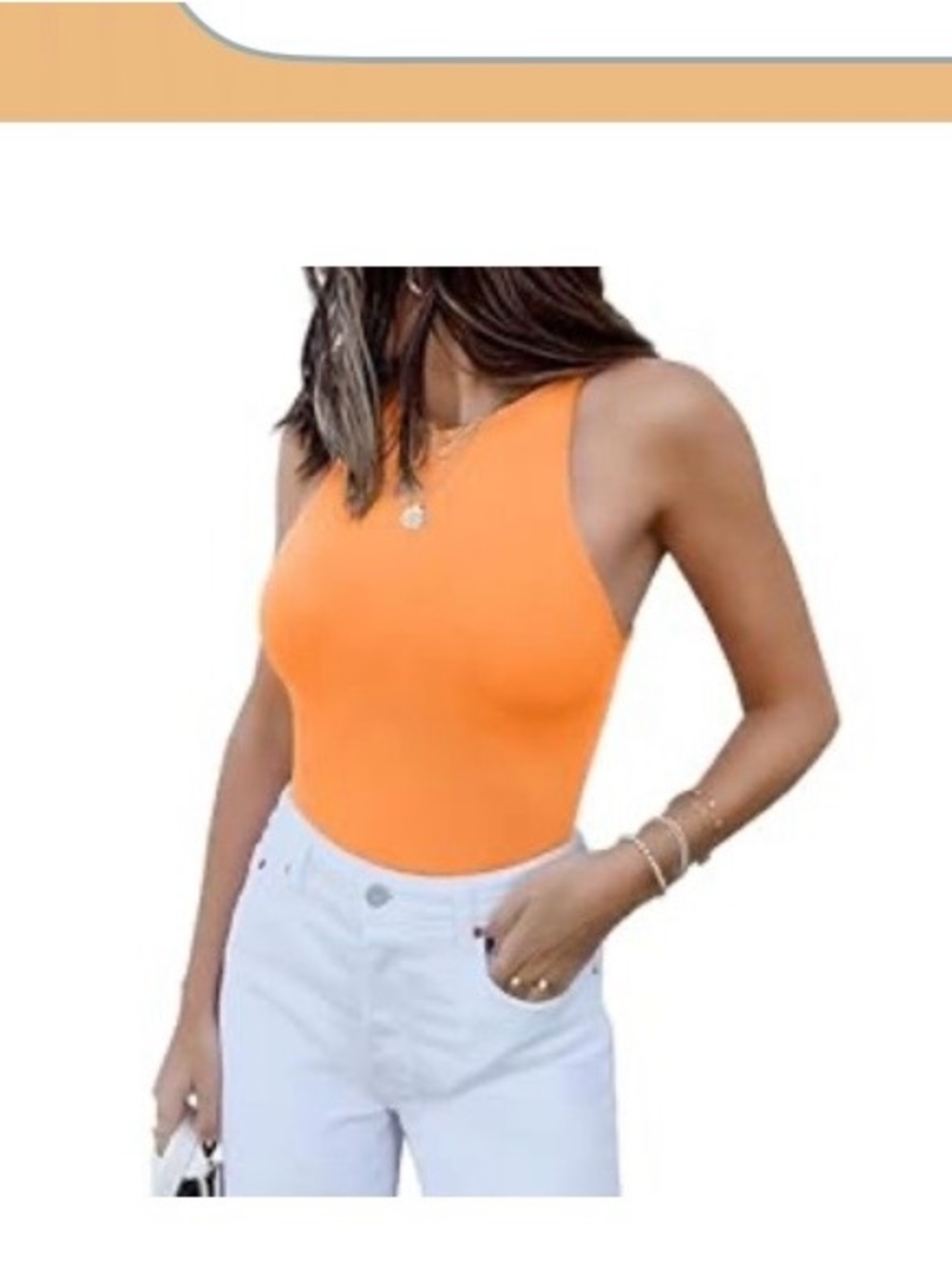 Women's Orange Sleeveless Tank Bodysuit